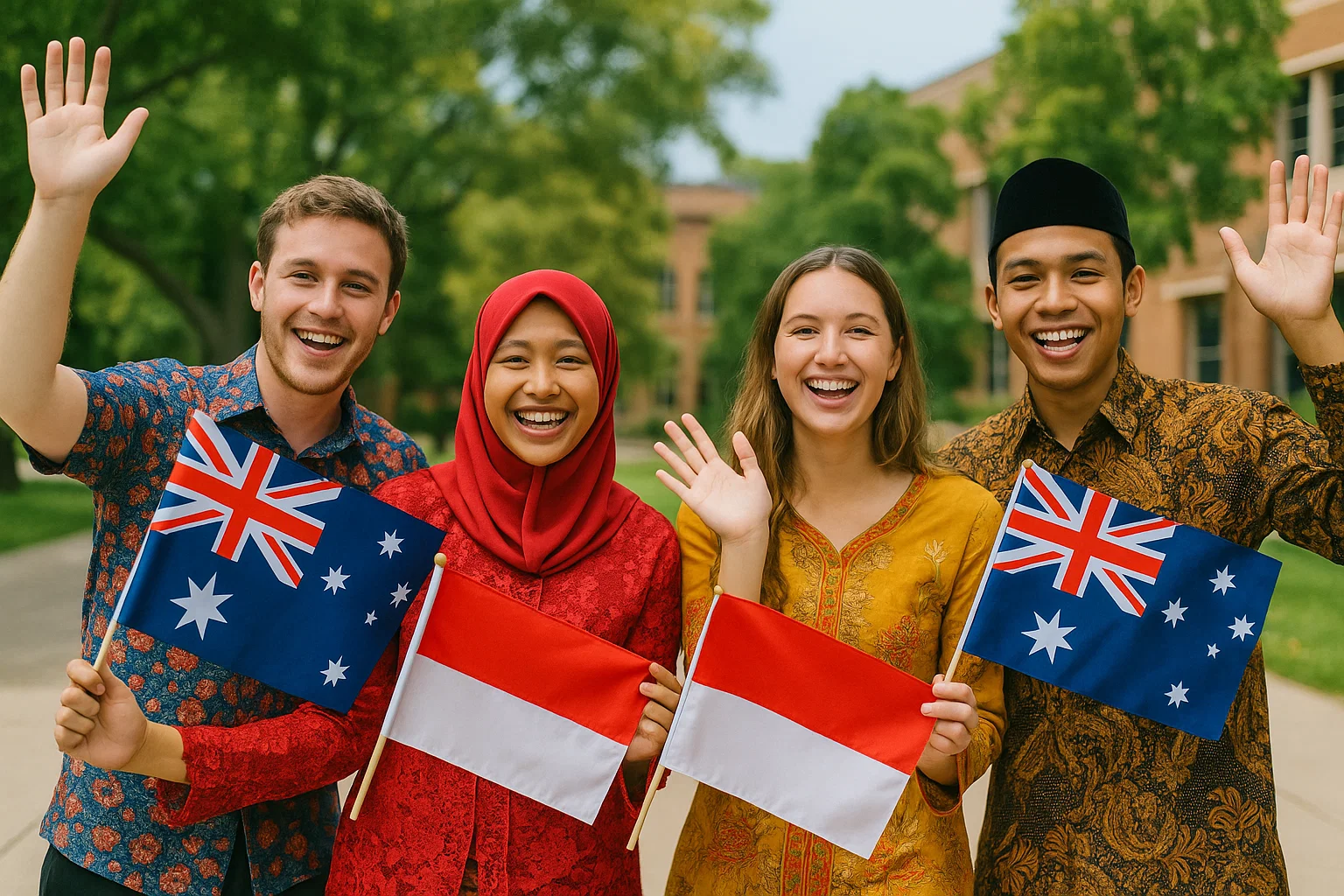 Australian and Indonesian students celebrating cultural exchange