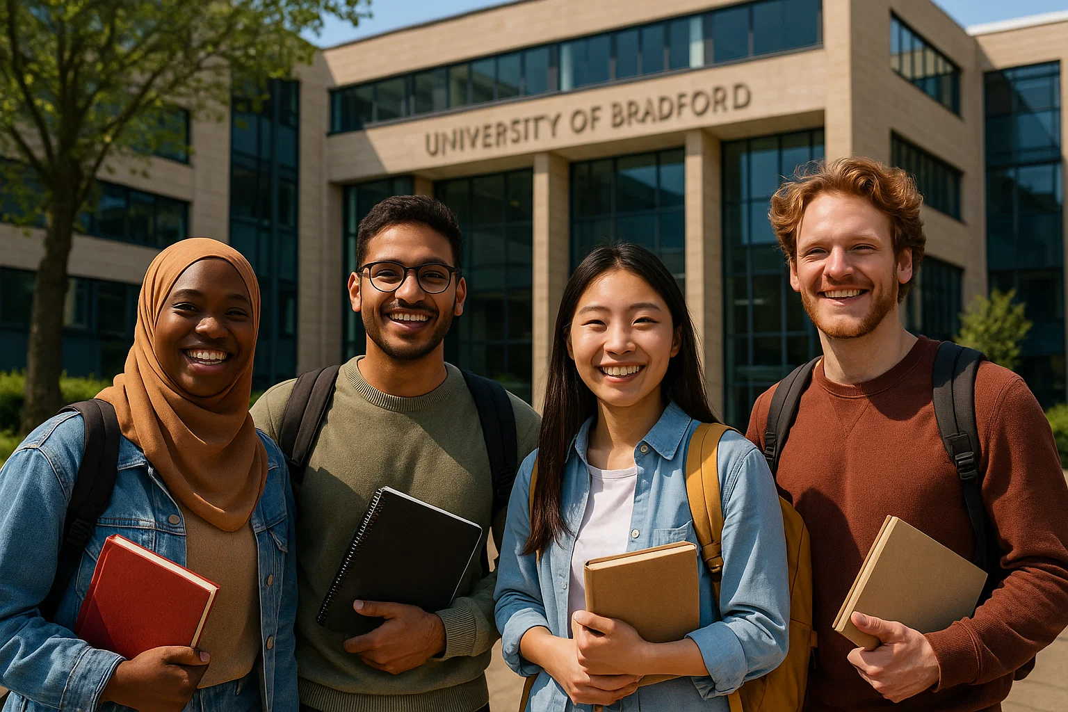 International students at University of Bradford campus
