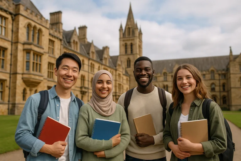 International students at UK university campus