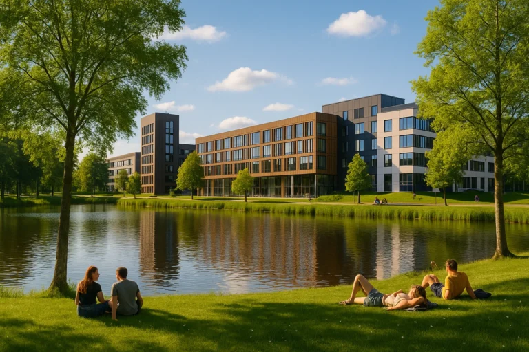 Students enjoying summer at Linnaeus University campus