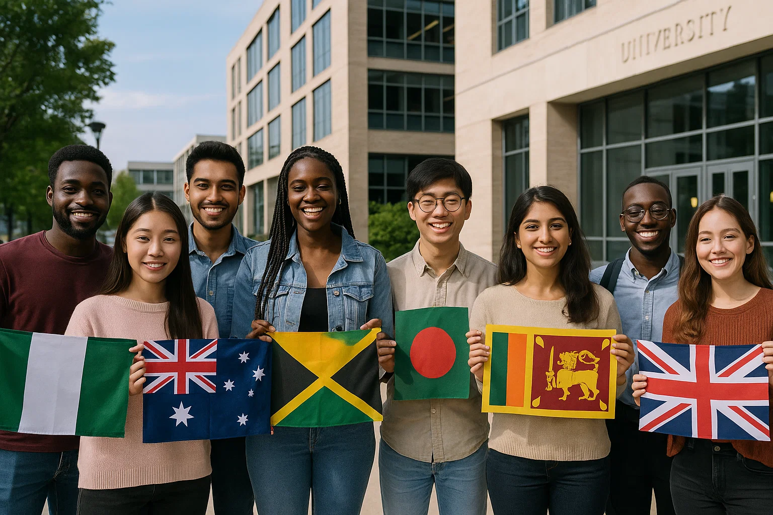 Commonwealth students on campus with national flags