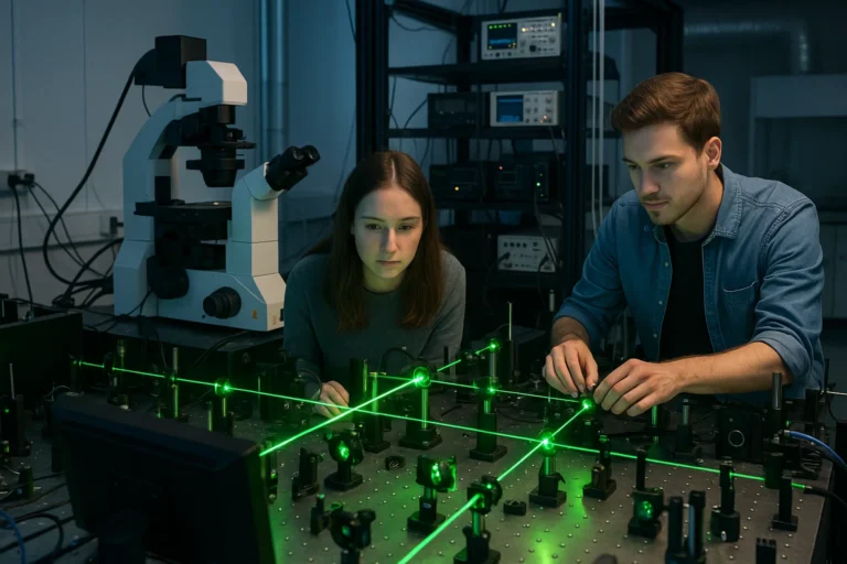 Students conducting ultrafast imaging research in lab