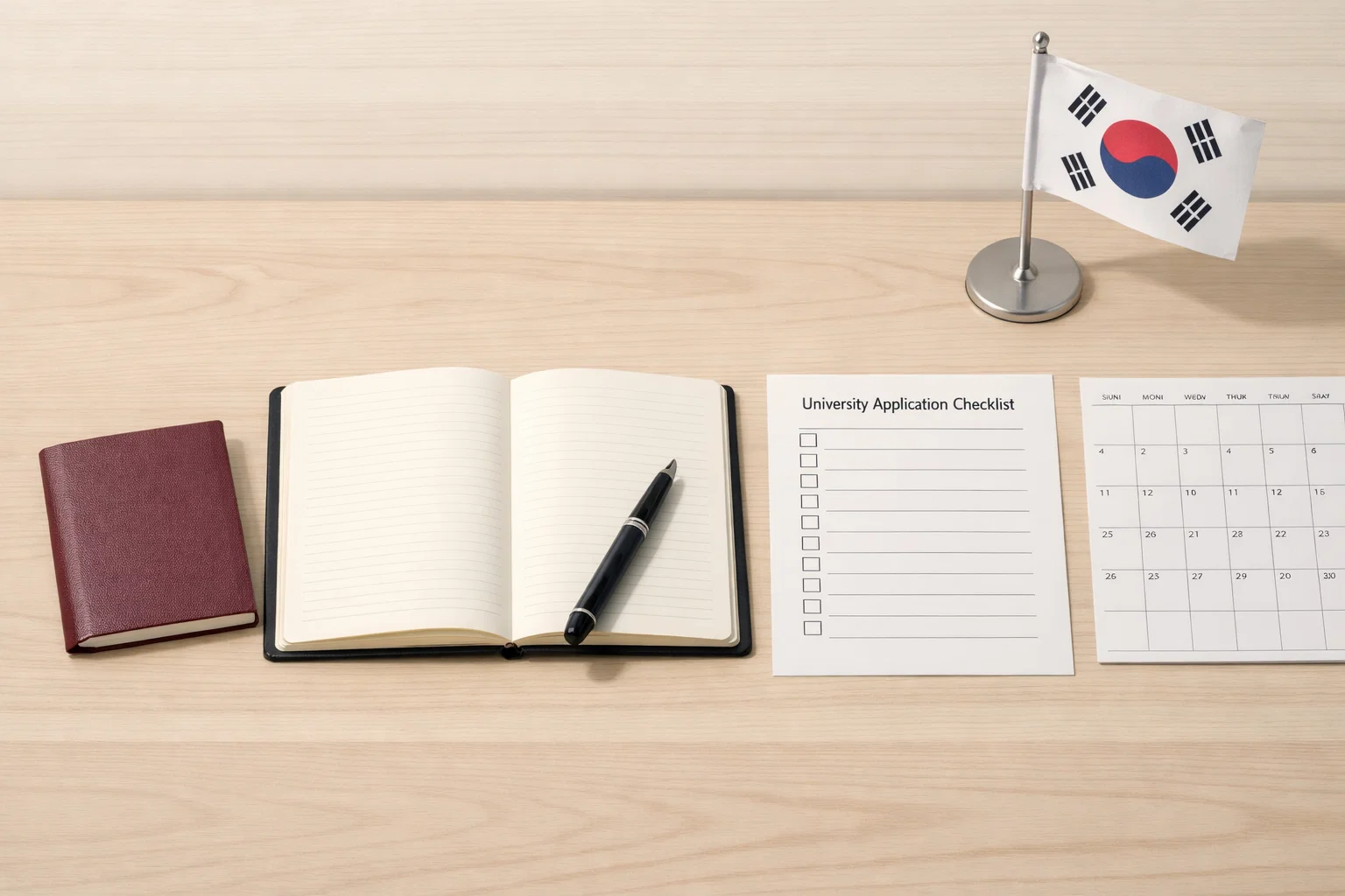 Desk setup for South Korea scholarship planning