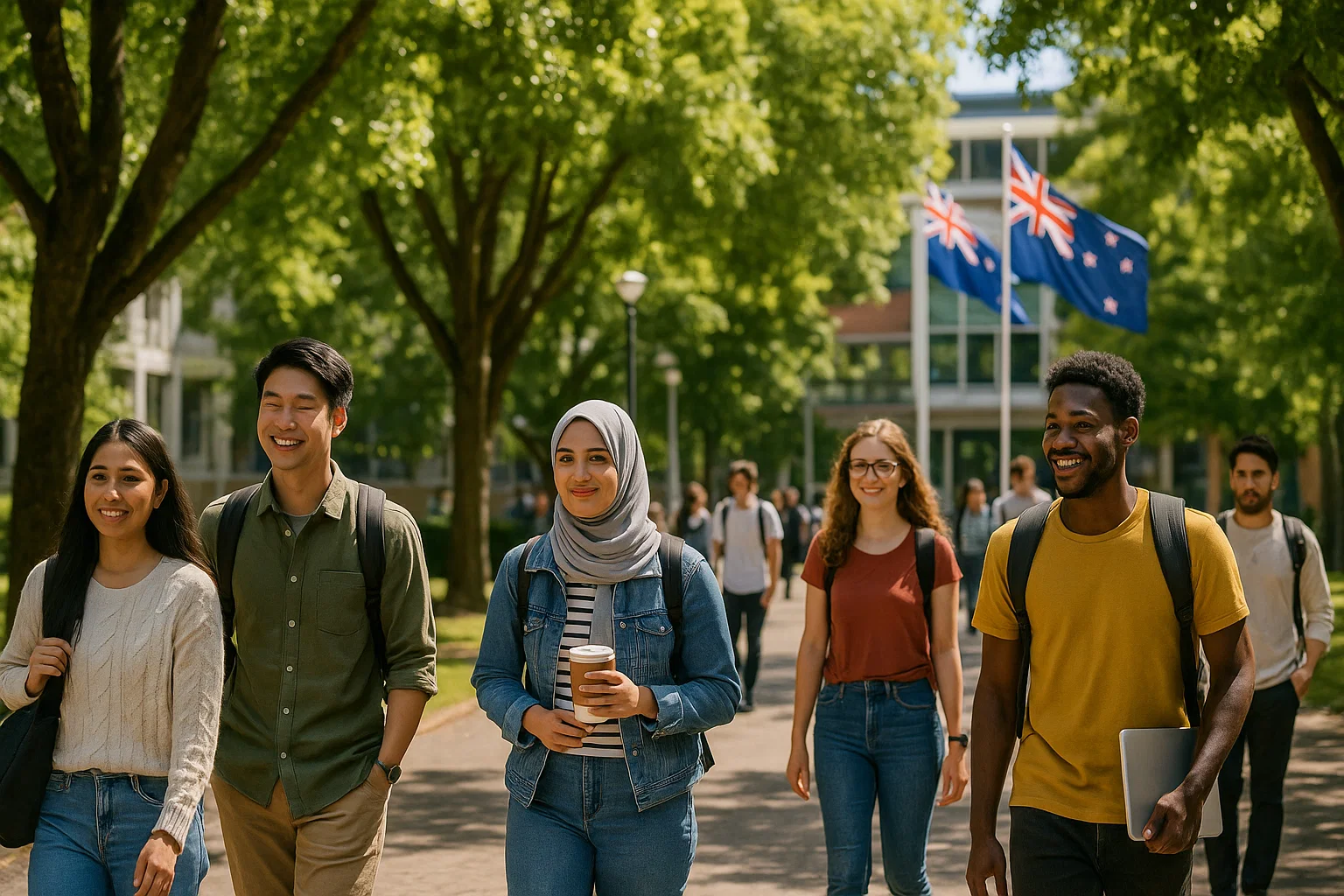 International students on a New Zealand university campus