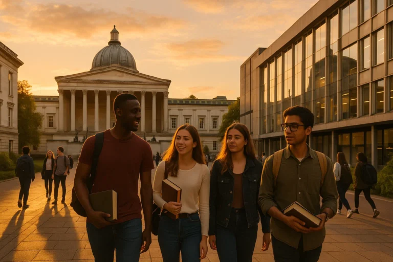 Students walking at University College London campus
