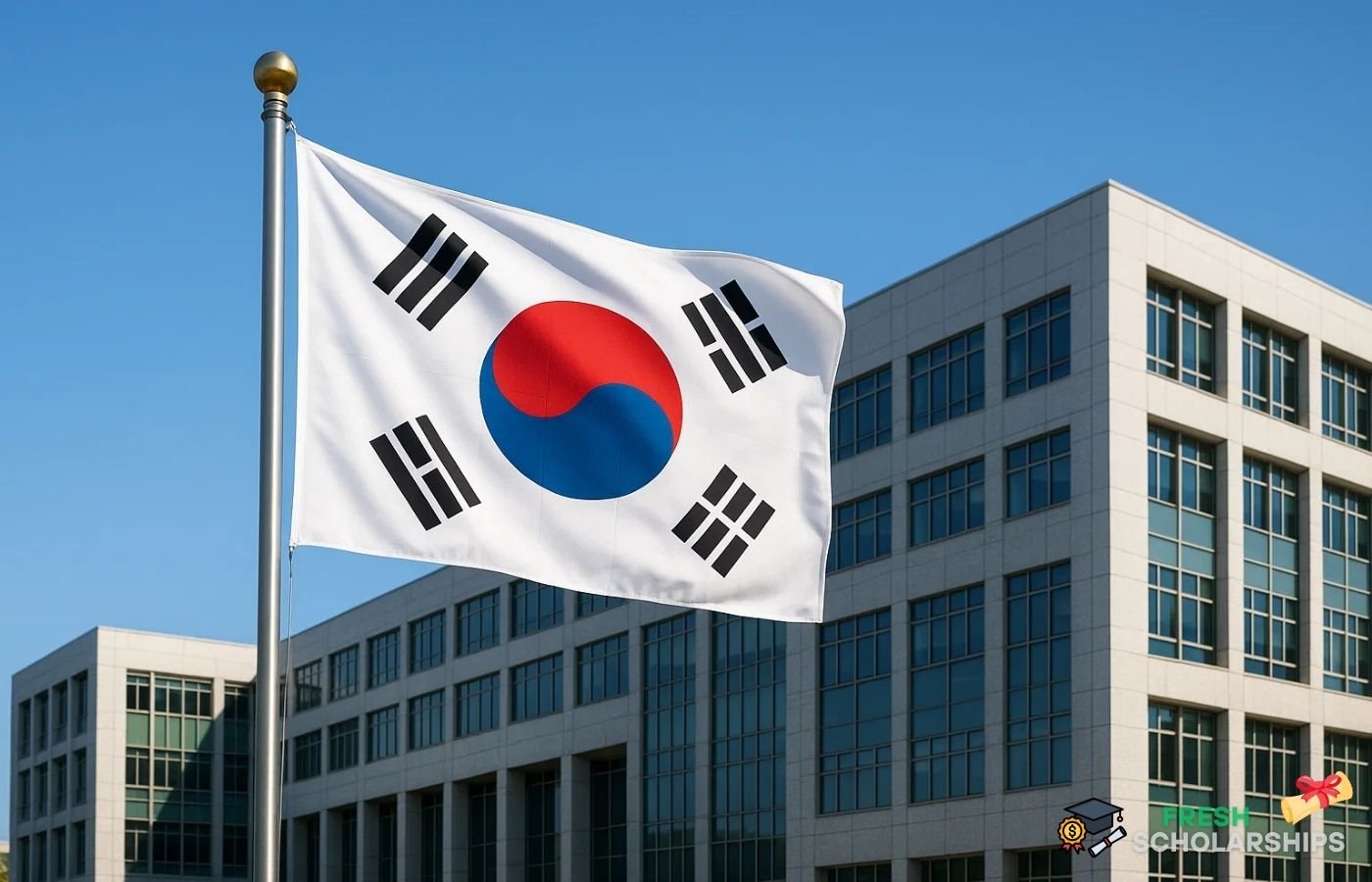 Global Korea Scholarship 2025–2026 – South Korean university and flag
