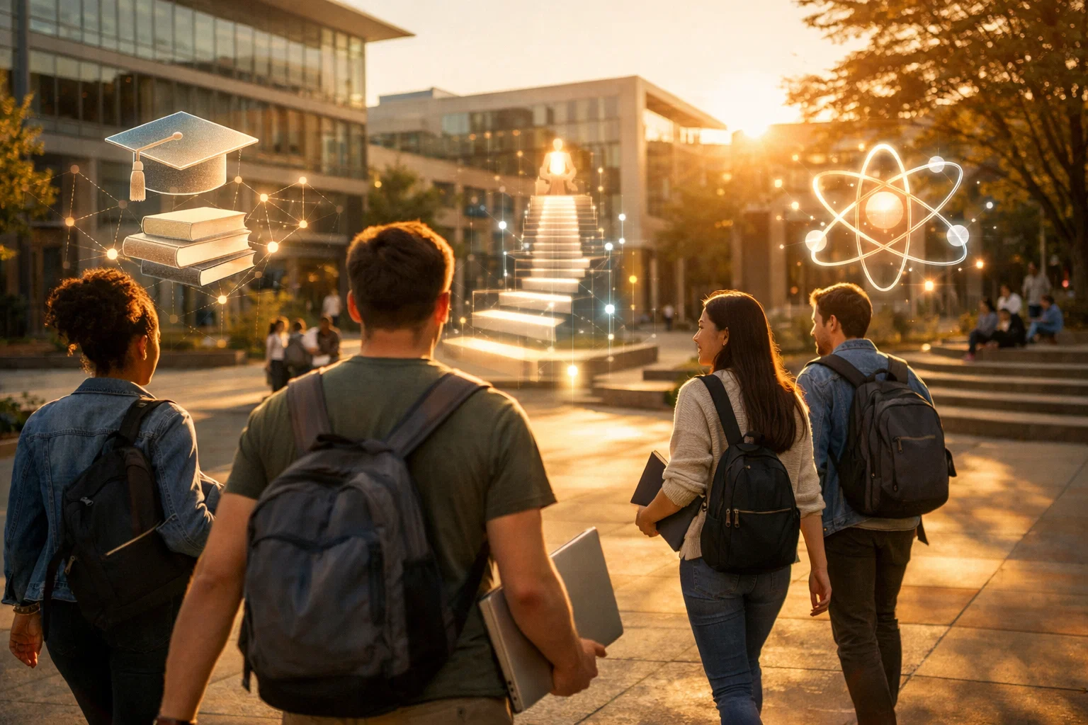 University students walking on campus preparing for academic futures