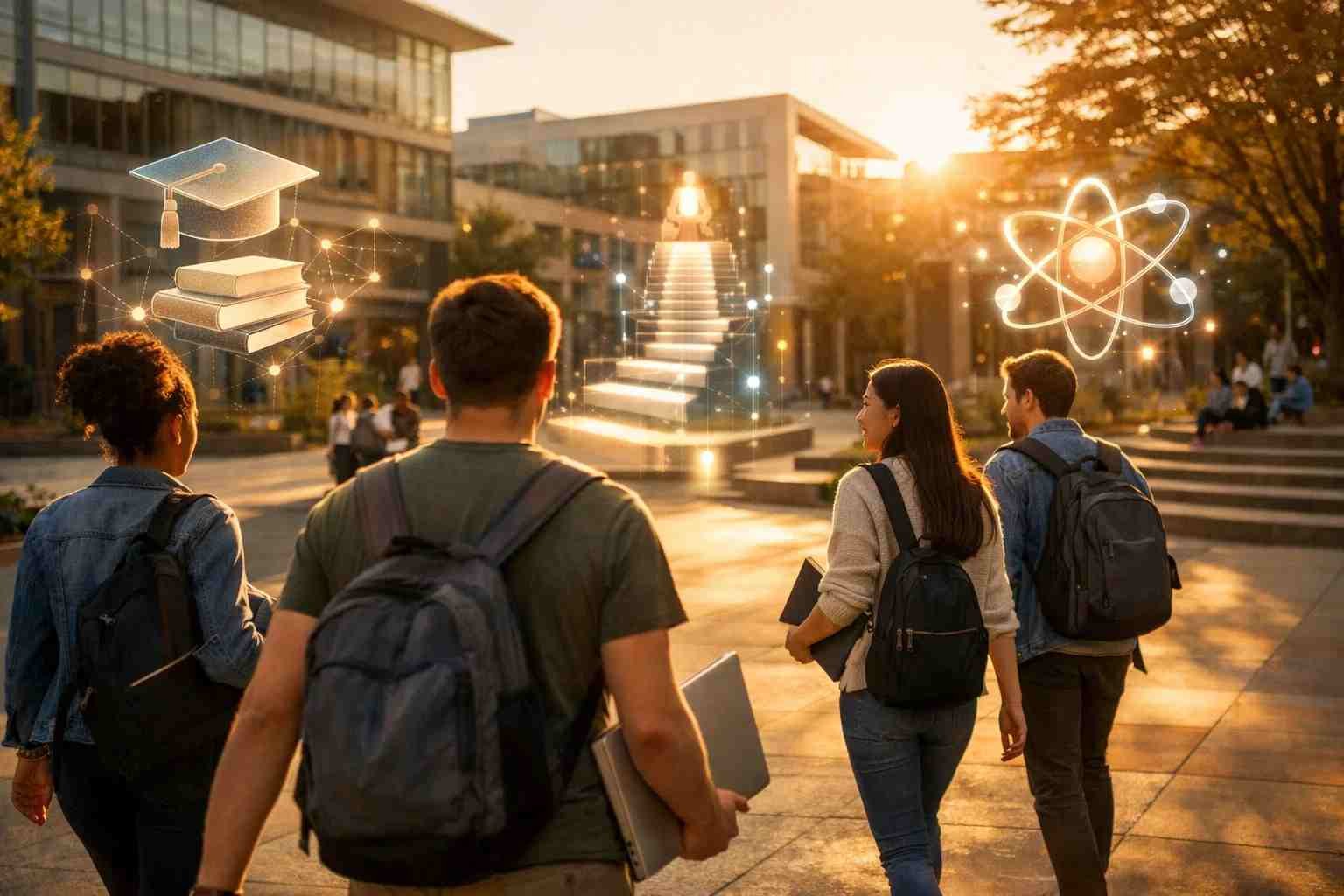 University students walking on campus preparing for academic futures