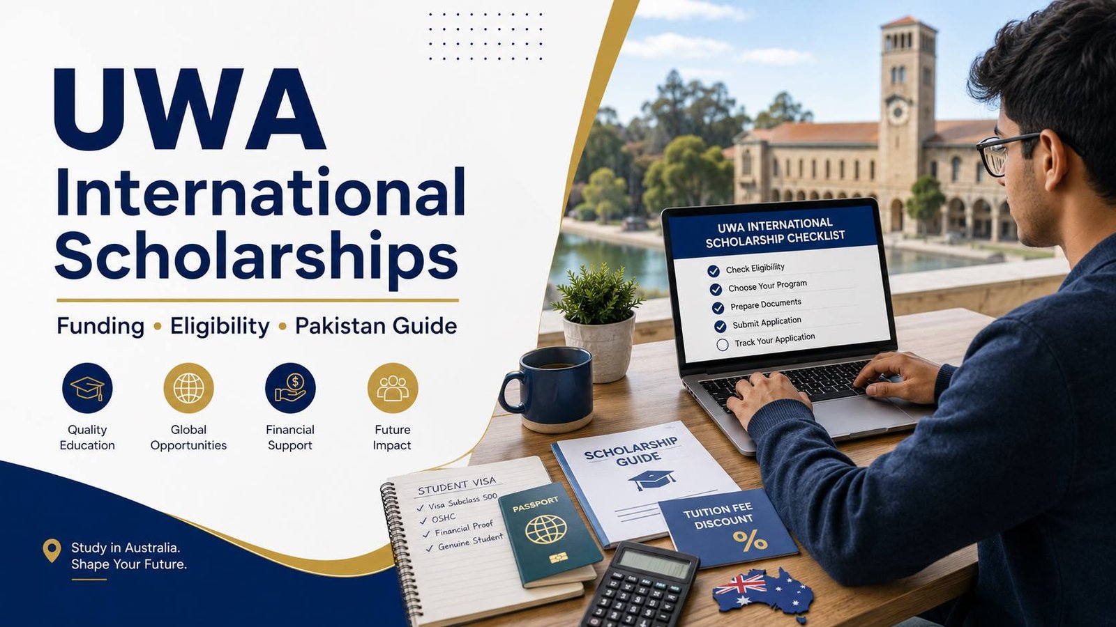 Homepage 2 Student reviewing UWA scholarship options and funding checklist